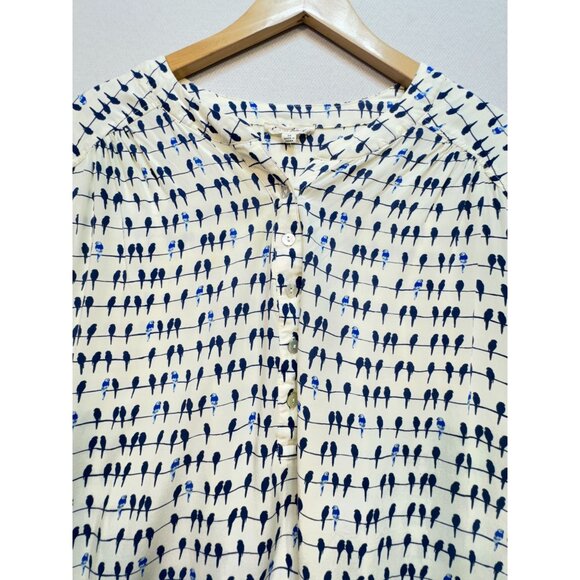 Jane And Delancey Button Front Blouse Women 3X White Bird Print Roll Tab Sleeves - Picture 6 of 12